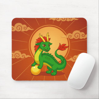 Grüner chinesischer Drache auf Rot Mousepad