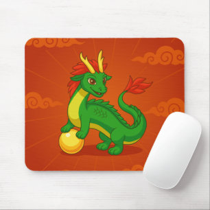 Grüner chinesischer Drache auf Rot Mousepad
