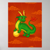 Grüner chinesischer Drache auf Rot Poster (Vorne)