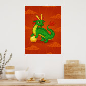 Grüner chinesischer Drache auf Rot Poster (Küche)