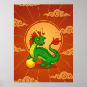 Grüner chinesischer Drache auf Rot Poster (Vorne)