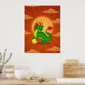 Grüner chinesischer Drache auf Rot Poster (Küche)