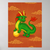 Grüner chinesischer Drache auf Rot Poster (Vorne)