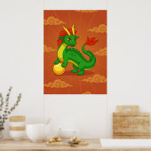 Grüner chinesischer Drache auf Rot Poster (Küche)