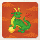 Grüner chinesischer Drache auf Rot Rechteckiger Pappuntersetzer (Vorderseite)