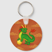 Grüner chinesischer Drache auf Rot Schlüsselanhänger (Vorderseite)