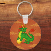 Grüner chinesischer Drache auf Rot Schlüsselanhänger (Vorderseite)