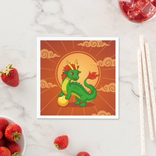 Grüner chinesischer Drache auf Rot Serviette (Beispiel)