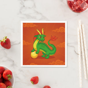 Grüner chinesischer Drache auf Rot Serviette