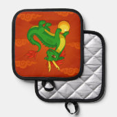 Grüner chinesischer Drache auf Rot Topflappen (Vorderseite/Rückseite)