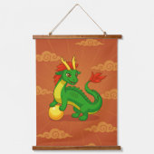 Grüner chinesischer Drache auf Rot Wandteppich Mit Holzrahmen (Vorderseite)