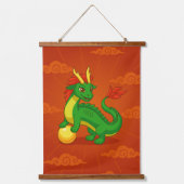 Grüner chinesischer Drache auf Rot Wandteppich Mit Holzrahmen (Vorderseite)