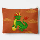 Grüner chinesischer Drache auf Rot Zubehörtasche (Rückseite)