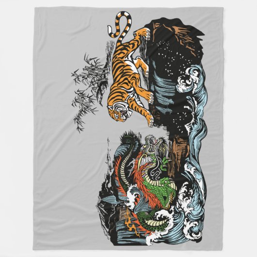 Grüner chinesischer Drache gegen Tiger Fleecedecke (Vorderseite)