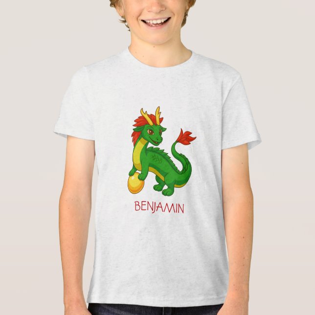 Grüner chinesischer Drache mit eigenem Namen Tri-Blend Shirt (Vorderseite)