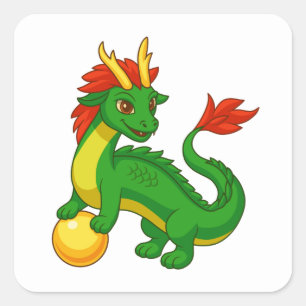Grüner chinesischer Drache Quadratischer Aufkleber