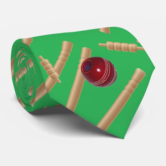 grüner Cricketball und Stumps-Design, Krawatte (Gerollt)