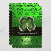 GRÜNER DAMASK, GOLD KLEEBLATT JEWEL MIT WEISSEN PF EINLADUNG (Vorne/Hinten)