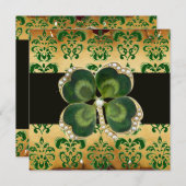 GRÜNER DAMASK, GOLD KLEEBLATT JEWEL MIT WEISSEN PF EINLADUNG (Vorne/Hinten)