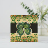 GRÜNER DAMASK, GOLD KLEEBLATT JEWEL MIT WEISSEN PF EINLADUNG (Stehend Vorderseite)