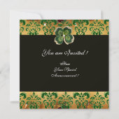 GRÜNER DAMASK, GOLD KLEEBLATT JEWEL MIT WEISSEN PF EINLADUNG (Rückseite)