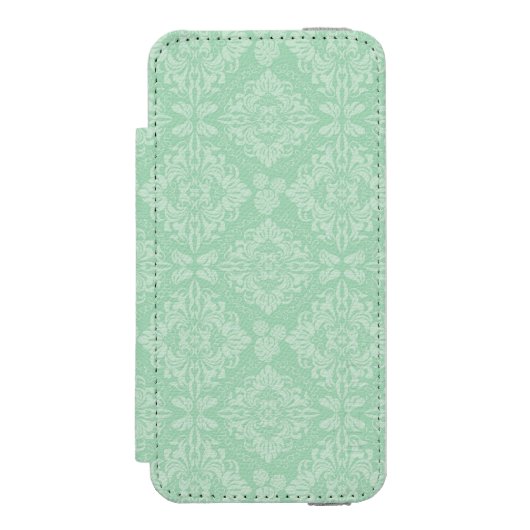 Grüner Damast-Muster Incipio iPhone Geldbeutel-Hülle (Folio Vorderseite)