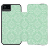 Grüner Damast-Muster Incipio iPhone Geldbeutel-Hülle (Folio Geöffnet)