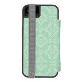 Grüner Damast-Muster Incipio iPhone Geldbeutel-Hülle (Folio Rückseite)