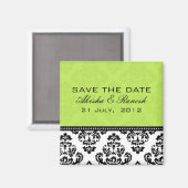 Grüner Damast-Save the Date Magnet (Vorderseite/Rückseite)
