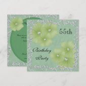 Grüner Damast u. Blumen-55. Geburtstag Einladung (Vorne/Hinten)