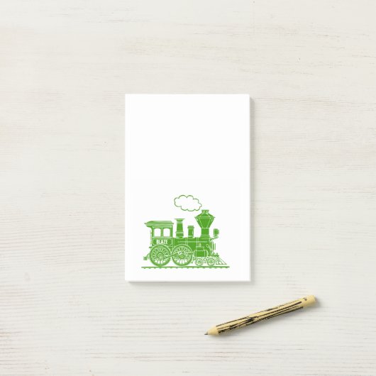 Grüner Dampfzug mit dem Namen grafische Post Post-it Klebezettel (Auf Schreibtisch)