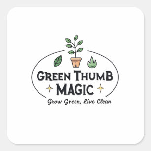 Grüner Daumen Magie   Urban Gardening T-Shirt Quadratischer Aufkleber