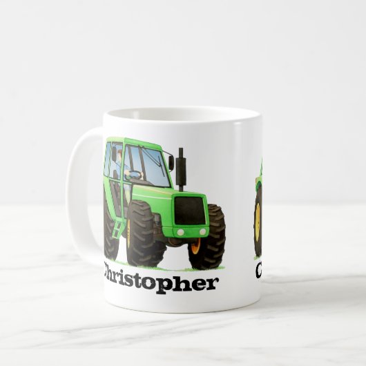 Grüner der Bauernhof-Traktor des Name-Kindes Kaffeetasse (Vorderseite Links)