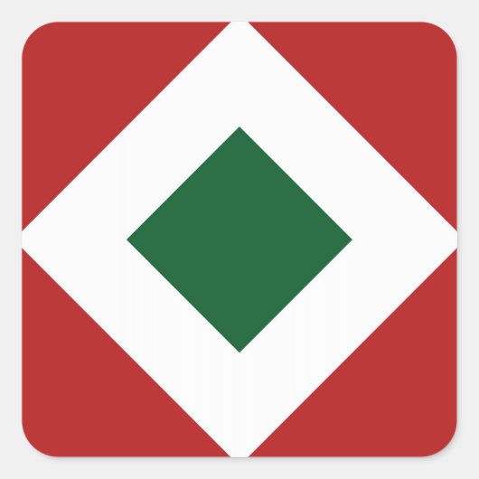 Grüner Diamant, kühne weiße Grenze auf Rot Quadratischer Aufkleber (Vorderseite)