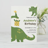 Grüner Dino Geburtstag Einladung (Stehend Vorderseite)