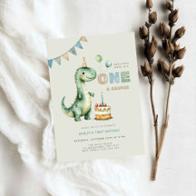 Grüner Dino ist ein Dinosaurier erster Geburtstag