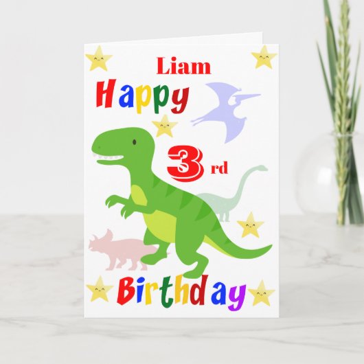 Grüner Dinosaurier 3. Geburtstag Karte (Vorderseite)