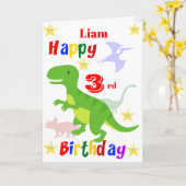 Grüner Dinosaurier 3. Geburtstag Karte (Gelbe Blume)