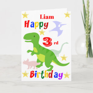 Grüner Dinosaurier 3. Geburtstag Karte