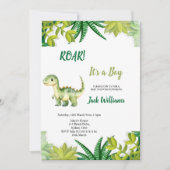  GRÜNER DINOSAURIER  BABYSHOWER  EINLADUNG (Vorderseite)