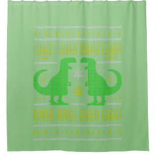 grüner Dinosaurier Chanukka hässlicher Pullover Duschvorhang