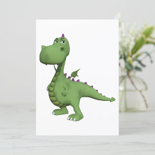 Grüner Dinosaurier-Charakter mit lila Stacheln Einladung