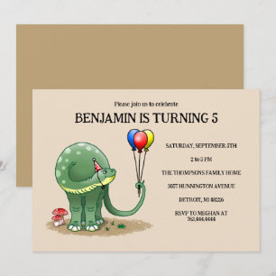 Grüner Dinosaurier, der die farbenfrohen Luftballo Einladung