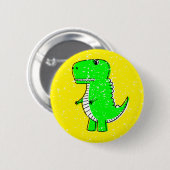 Grüner Dinosaurier gestört Zeichnend gelb Button (Vorne & Hinten)