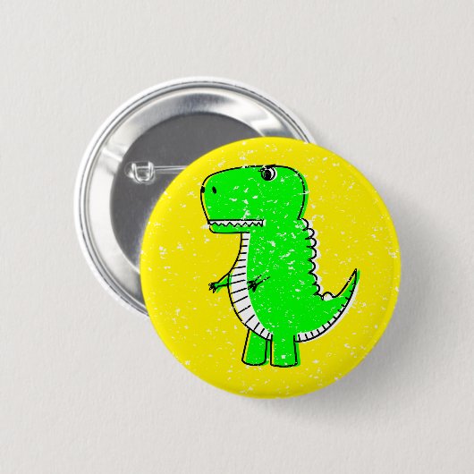 Grüner Dinosaurier gestört Zeichnend gelb Button (Vorne & Hinten)