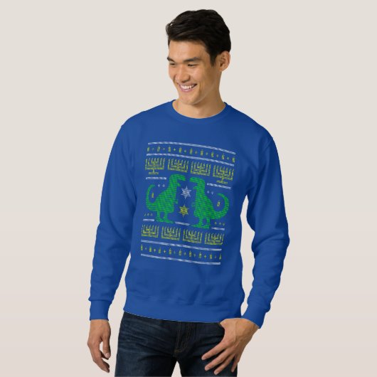 grüner Dinosaurier hanukkah hässlicher Pullover (Vorne ganz)