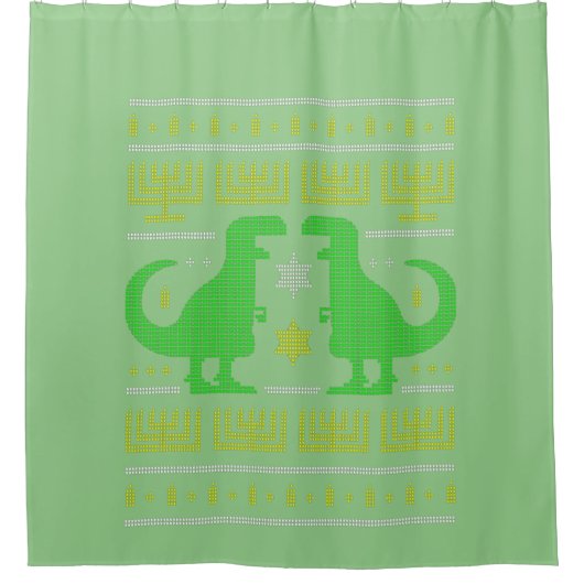 grüner Dinosaurier hanukkah hässlicher Pullover Duschvorhang (Vorderseite)