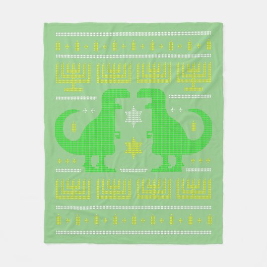 grüner Dinosaurier hanukkah hässlicher Pullover Fleecedecke (Vorderseite)