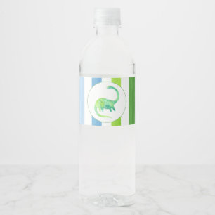 Grüner Dinosaurier mit blauen und grünen Streifen Wasserflaschenetikett
