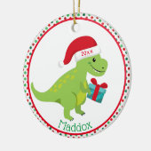 Grüner Dinosaurier mit Personalisierter Weihnachts Keramik Ornament (Links)